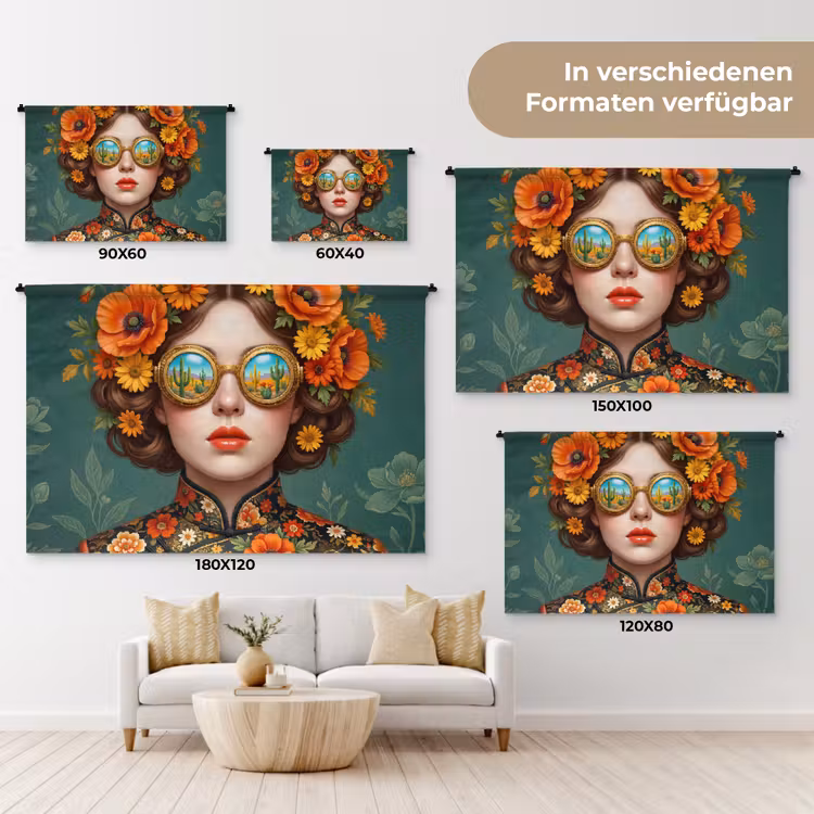 Portret - Vrouw - Kleurrijk - Expressief Wandkleed katoen klein -tsfeer8_DE