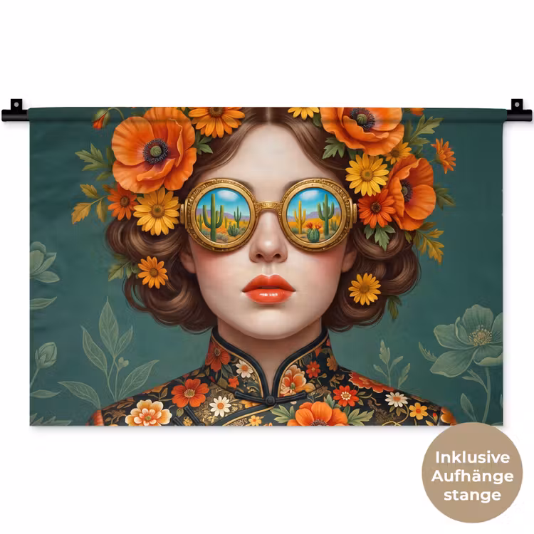 Portret - Vrouw - Kleurrijk - Expressief Wandkleed katoen klein -t3d_DE