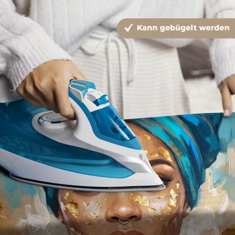 Portret - Vrouw - Schilderij - Blauw - Goud - Expressief Wandkleed katoen klein -tsfeer9_DE