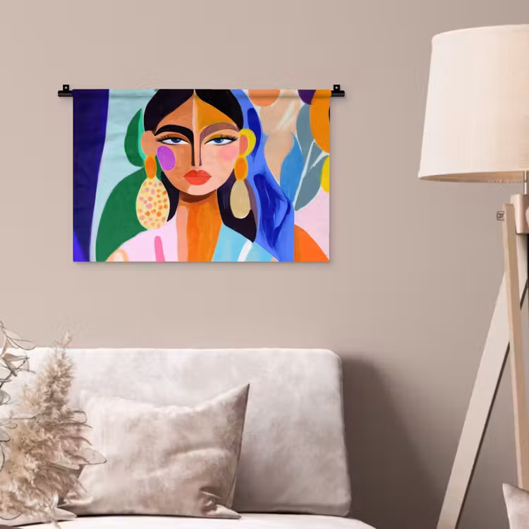 Portret - Vrouw - Modern Wandkleed katoen klein -sfeer4