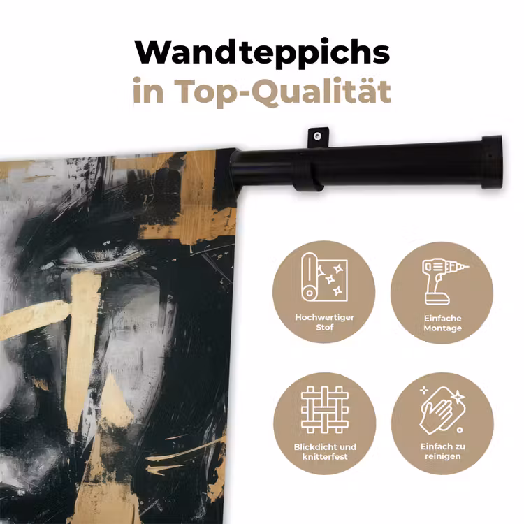 Portret - Vrouw - Penseelstreken - Goud Wandkleed katoen klein -tsfeer2_DE