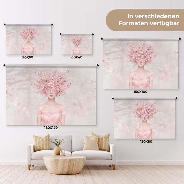 Portret - Kersenbloesem - Roze Wandkleed katoen klein -tsfeer8_DE
