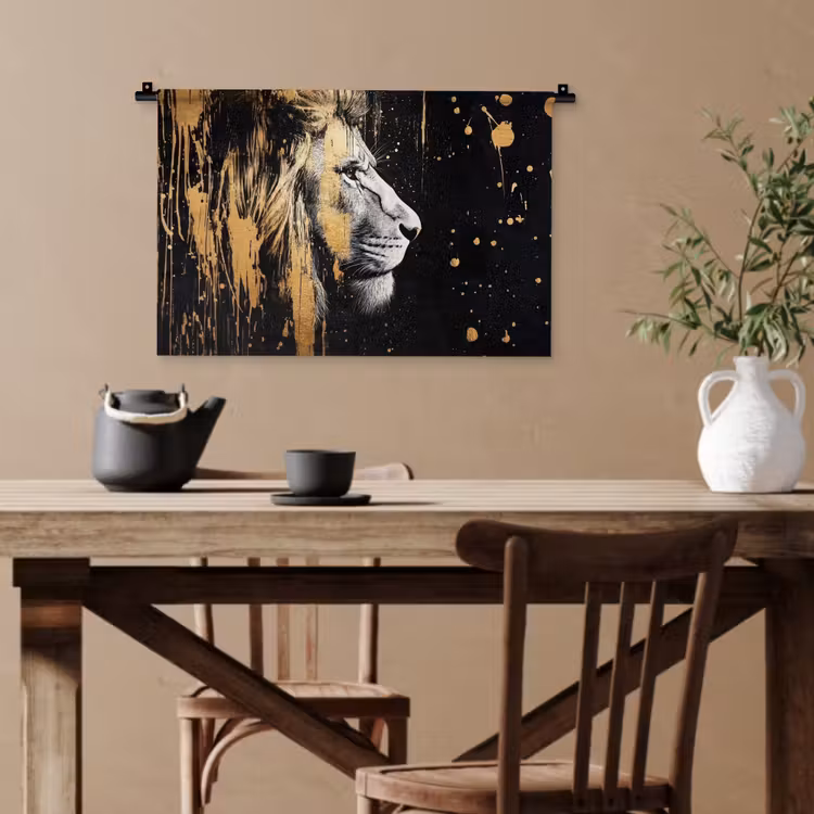 Portret - Leeuw - Abstract - Goud Wandkleed katoen klein -sfeer6