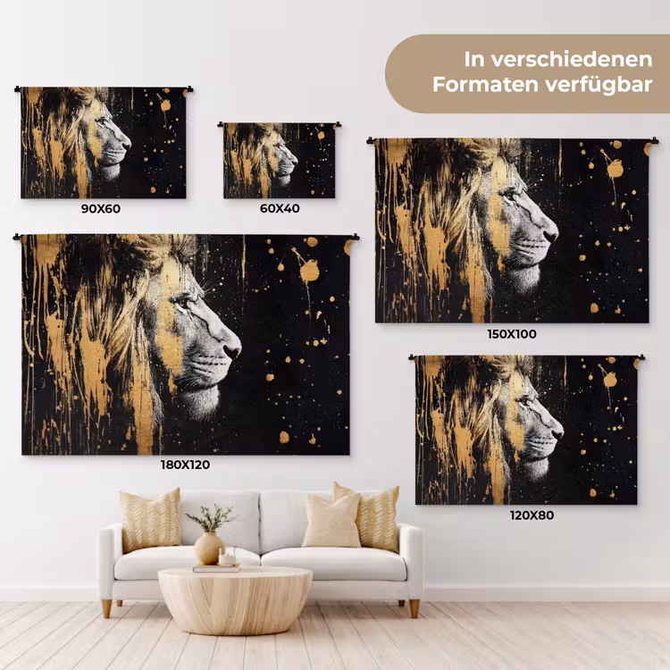 Portret - Leeuw - Abstract - Goud Wandkleed katoen klein -tsfeer8_DE