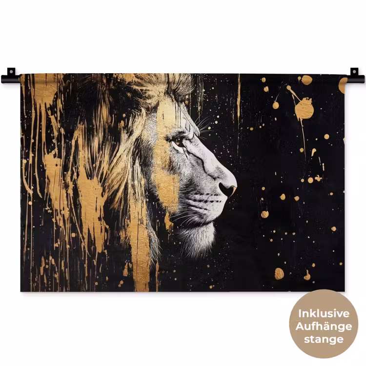 Portret - Leeuw - Abstract - Goud Wandkleed katoen klein -t3d_DE