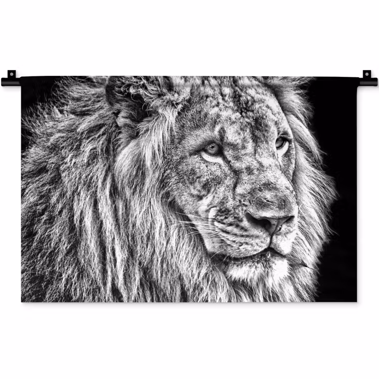 Portret - Leeuw - Zwart wit Wandkleed katoen klein -zz3d