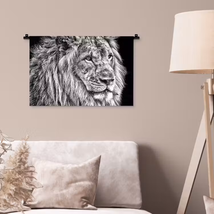 Portret - Leeuw - Zwart wit Wandkleed katoen klein -sfeer4
