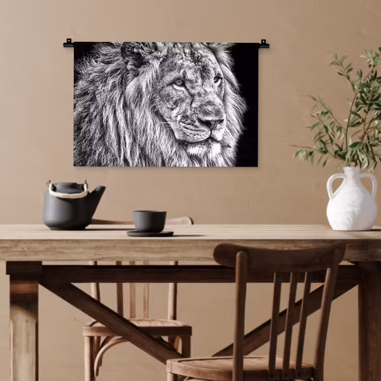 Portret - Leeuw - Zwart wit Wandkleed katoen klein -sfeer6