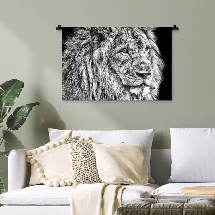 Portret - Leeuw - Zwart wit Wandkleed katoen klein -sfeer7