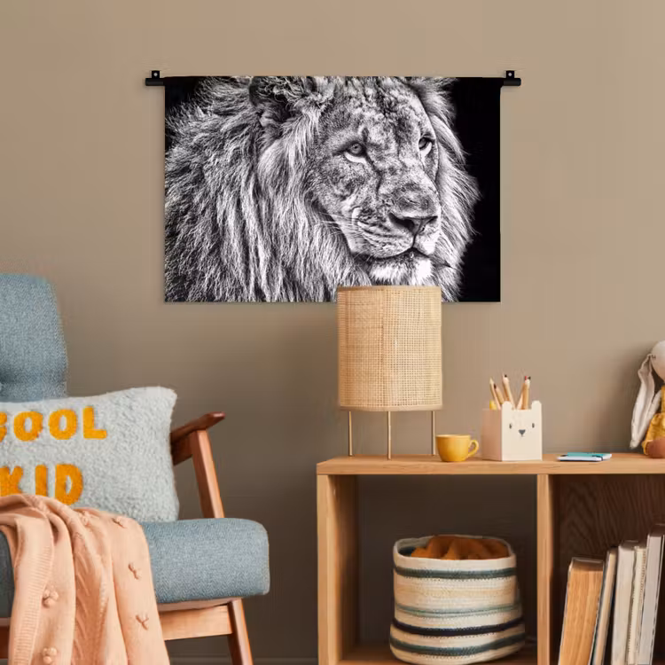 Portret - Leeuw - Zwart wit Wandkleed katoen klein -wsfeer4_kind