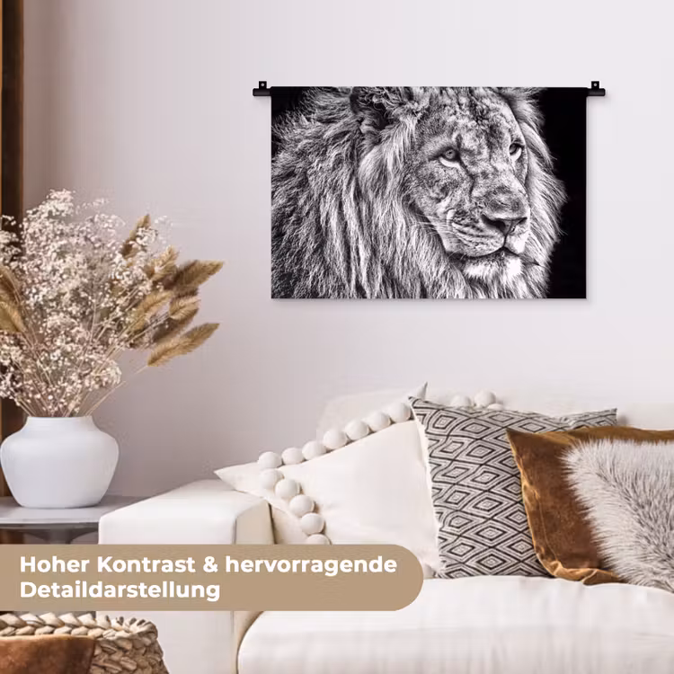 Portret - Leeuw - Zwart wit Wandkleed katoen klein -tsfeer1_DE