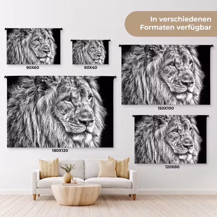 Portret - Leeuw - Zwart wit Wandkleed katoen klein -tsfeer8_DE