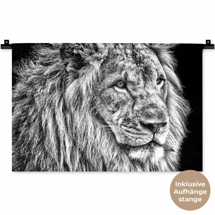 Portret - Leeuw - Zwart wit Wandkleed katoen klein -t3d_DE