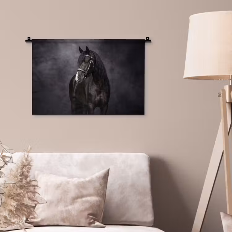 Portret - Paard - Zwart Wandkleed katoen klein -sfeer4