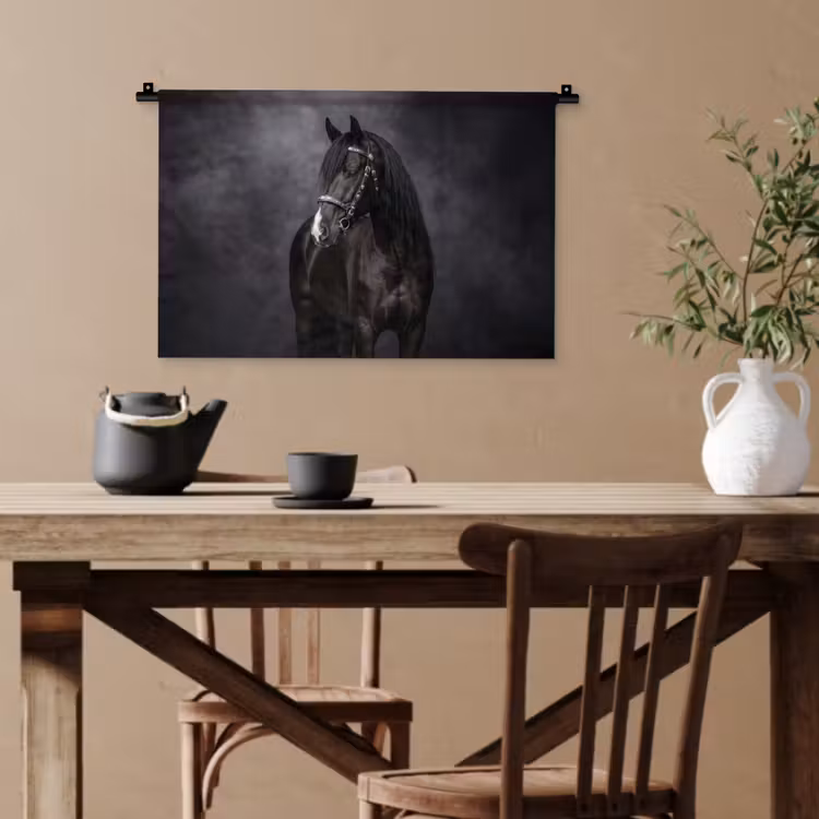 Portret - Paard - Zwart Wandkleed katoen klein -sfeer6