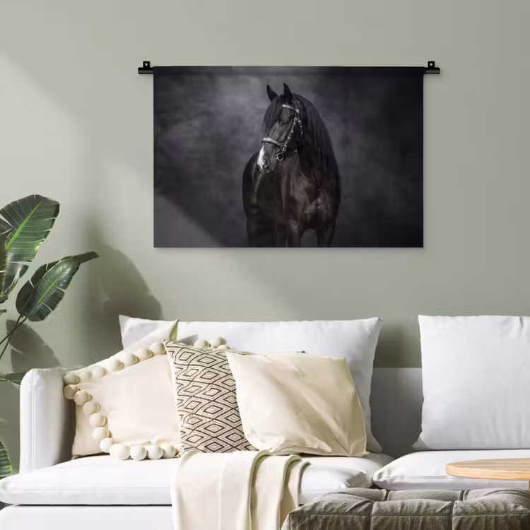 Portret - Paard - Zwart Wandkleed katoen klein -sfeer7