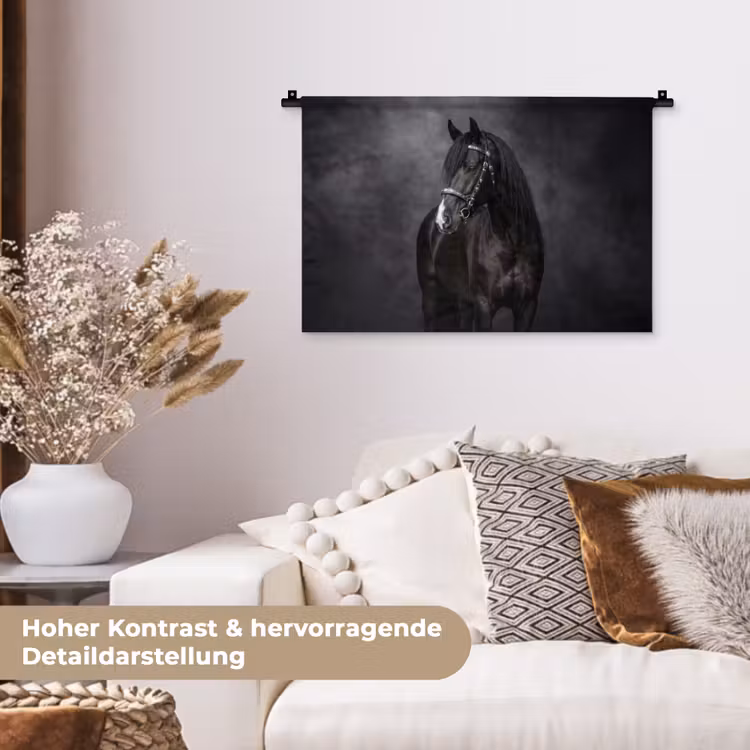 Portret - Paard - Zwart Wandkleed katoen klein -tsfeer1_DE