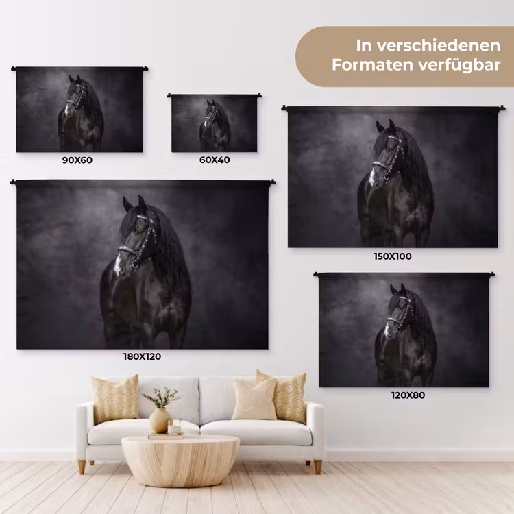 Portret - Paard - Zwart Wandkleed katoen klein -tsfeer8_DE