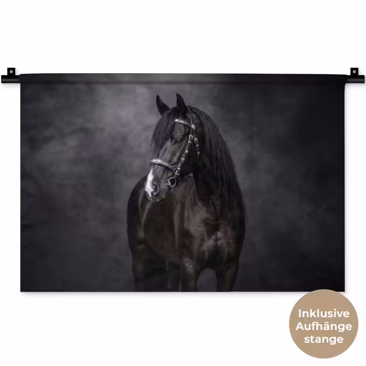 Portret - Paard - Zwart Wandkleed katoen klein -t3d_DE