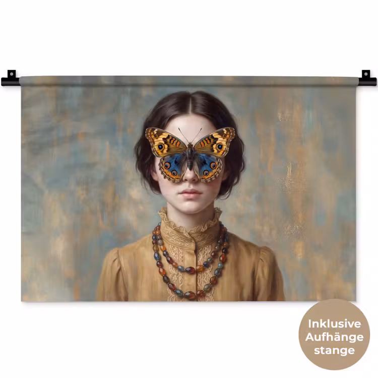 Portret - Vlinder - Kleurrijk Wandkleed katoen klein -t3d_DE