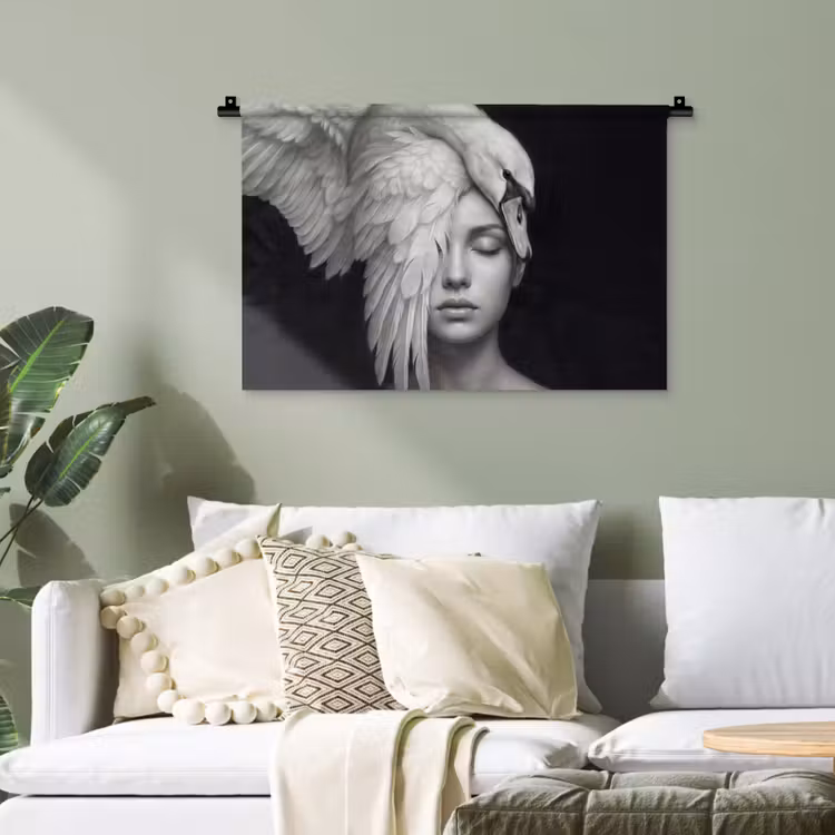 Portret - Zwaan - Zwart - Wit Wandkleed katoen klein -sfeer7