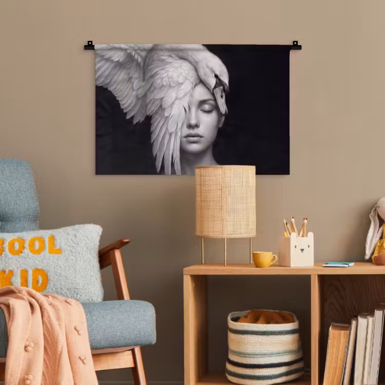 Portret - Zwaan - Zwart - Wit Wandkleed katoen klein -wsfeer4_kind