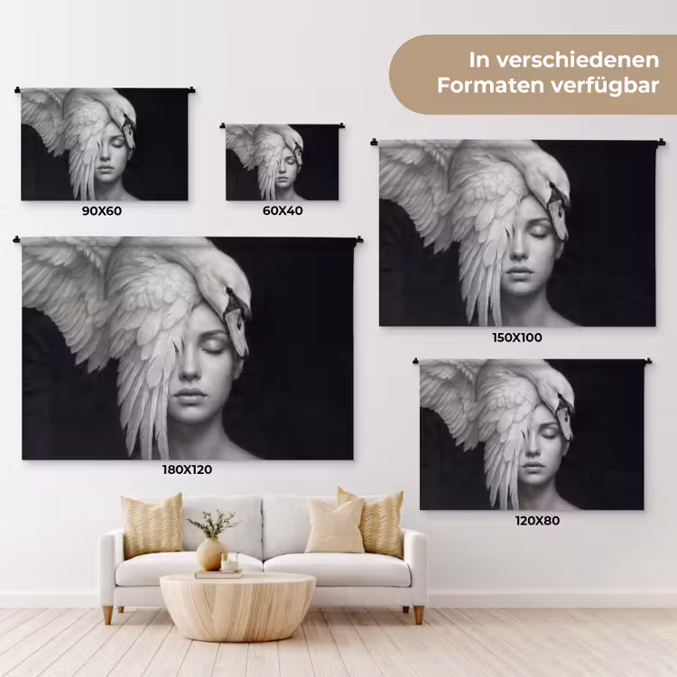 Portret - Zwaan - Zwart - Wit Wandkleed katoen klein -tsfeer8_DE