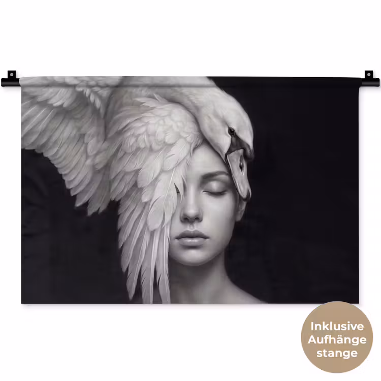 Portret - Zwaan - Zwart - Wit Wandkleed katoen klein -t3d_DE