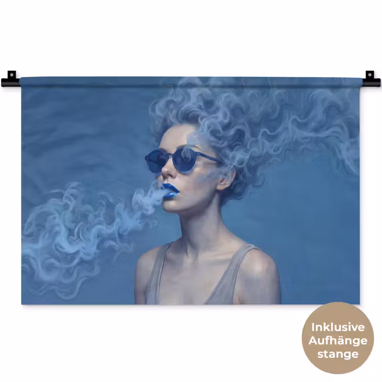Portret - Zonnebril - Rook - Abstract - Blauw Wandkleed katoen klein -t3d_DE