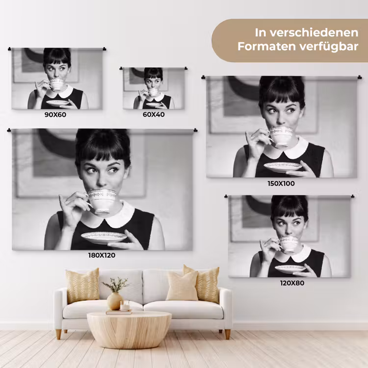 Portret - Thee - Vrouw Wandkleed katoen klein -tsfeer8_DE