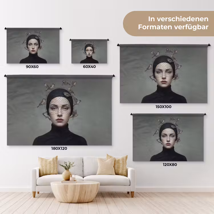 Portret - Vogels - Zwart Wandkleed katoen klein -tsfeer8_DE