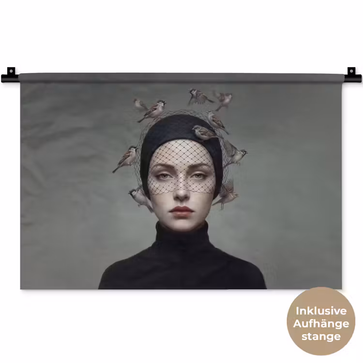 Portret - Vogels - Zwart Wandkleed katoen klein -t3d_DE