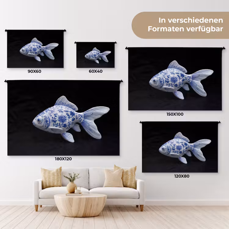 Porselein - Goudvis - Delfts - Blauw Wandkleed katoen klein -tsfeer8_DE