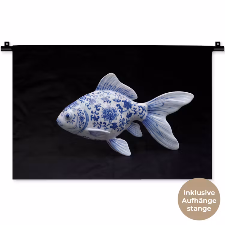 Porselein - Goudvis - Delfts - Blauw Wandkleed katoen klein -t3d_DE