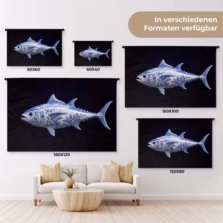 Porselein - Tonijn - Delfts - Blauw Wandkleed katoen klein -tsfeer8_DE
