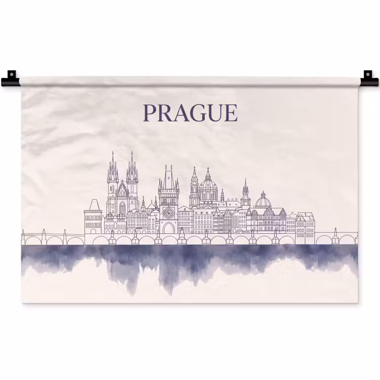 Praag - Skyline - Architectuur - Blauw Wandkleed katoen klein -zz3d