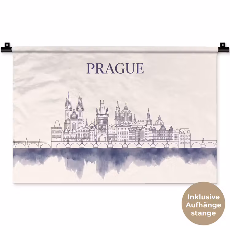 Praag - Skyline - Architectuur - Blauw Wandkleed katoen klein -t3d_DE