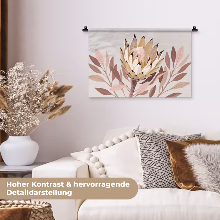 Protea - Bloem - Botanisch - Beige Wandkleed katoen klein -tsfeer1_DE