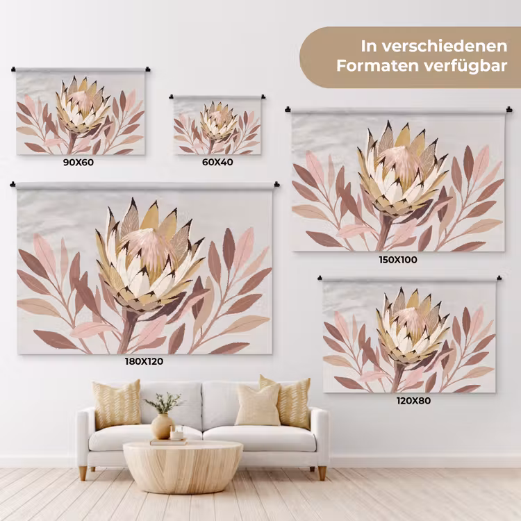 Protea - Bloem - Botanisch - Beige Wandkleed katoen klein -tsfeer8_DE