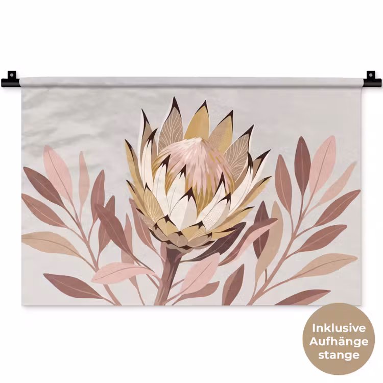 Protea - Bloem - Botanisch - Beige Wandkleed katoen klein -t3d_DE
