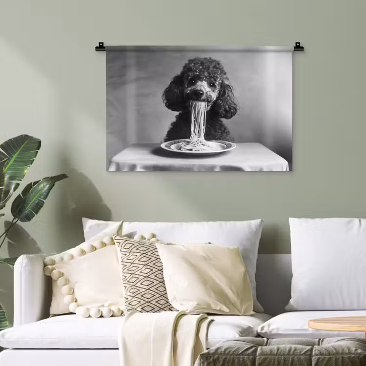 Poedel - Hond - Zwart - Wit - Schattig - Pasta Wandkleed katoen klein -sfeer7