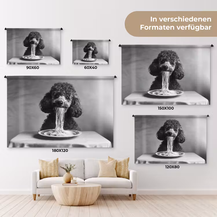 Poedel - Hond - Zwart - Wit - Schattig - Pasta Wandkleed katoen klein -tsfeer8_DE