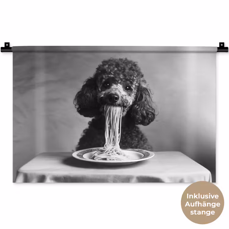 Poedel - Hond - Zwart - Wit - Schattig - Pasta Wandkleed katoen klein -t3d_DE