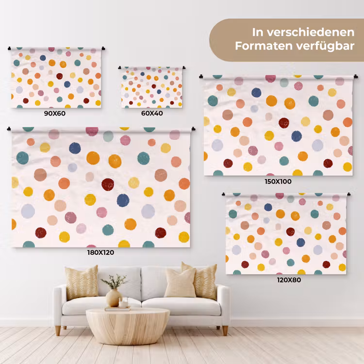Stippen - Subtiel - Kleurrijk Wandkleed katoen klein 269 -tsfeer8_DE