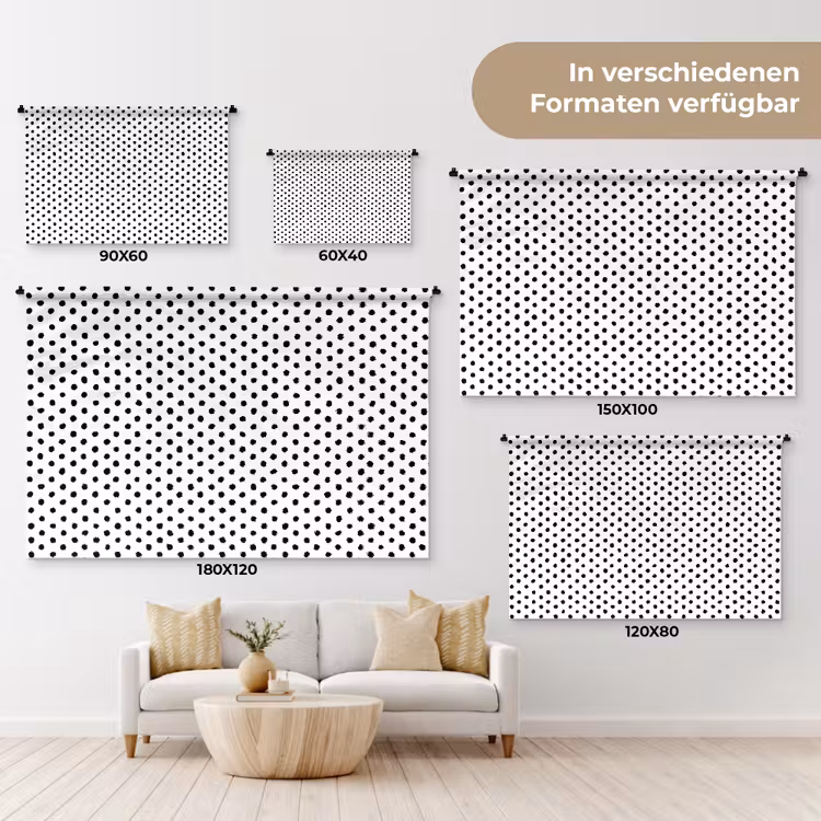 Stippen - Patroon - Zwart - Wit Wandkleed katoen klein 269 -tsfeer8_DE