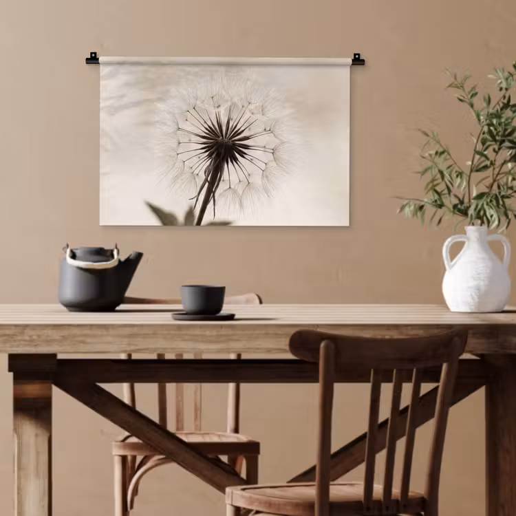 Paardenbloem - Minimalistisch - Wit Wandkleed katoen klein -sfeer6