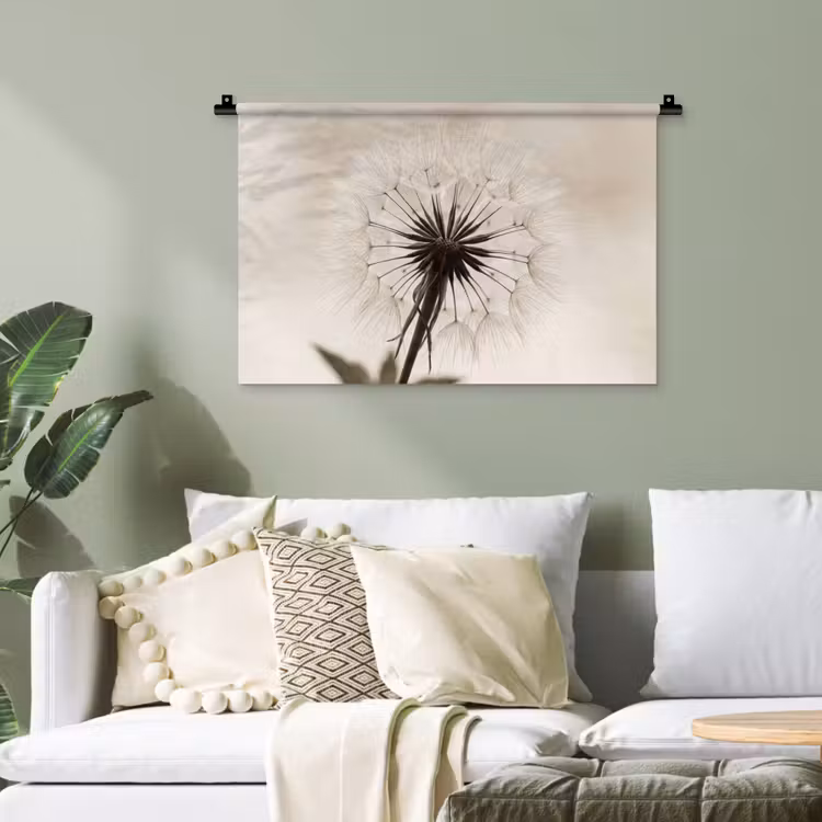 Paardenbloem - Minimalistisch - Wit Wandkleed katoen klein -sfeer7