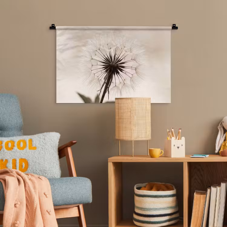 Paardenbloem - Minimalistisch - Wit Wandkleed katoen klein -wsfeer4_kind