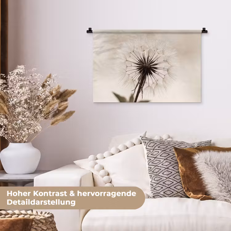 Paardenbloem - Minimalistisch - Wit Wandkleed katoen klein -tsfeer1_DE