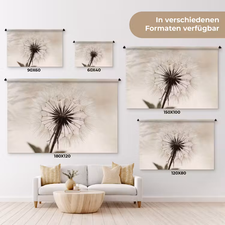 Paardenbloem - Minimalistisch - Wit Wandkleed katoen klein -tsfeer8_DE